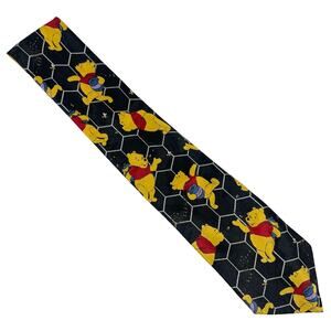 Vintage Disney Black Yellow Winnie the Pooh in Beehive Novelty Neck Tie 90s